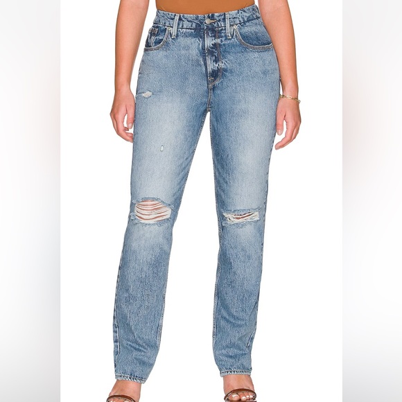 New Good American Good 90’s Icon Straight Leg Distressed Knee Blue Jeans 10/30 - Picture 11 of 12